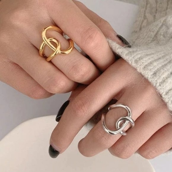 *Gold/Sterling Silver Knot Cross Adjustable Ring H - Picture 1 of 15